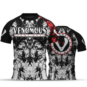 Venomous Fight Gear Rash Guard à manches courtes pour homme, T-shirt de compression à séchage rapide, motif imprimé noir, blanc et rouge - Product Image 1