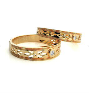 925 Sterling <b>Silver</b> Gold Plated Floral <b>Couple</b> <b>Rings</b> - Product Image 3