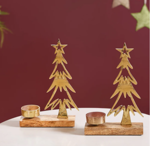 Luxury Christmas <b>Tree</b> Tealight Candle Holder Wooden Base Metal Festive <b>Tabletop</b> Holiday Decor Stand Christmas decor home decor - Product Image 1