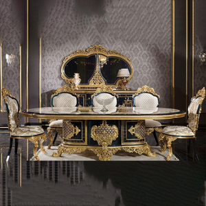 Classic Luxury Eco-Friendly Comfortable Durable <b>Dining</b> <b>Table</b> Set Solid Mahogany Antique Gold Carving European Style Villa - Product Image 2