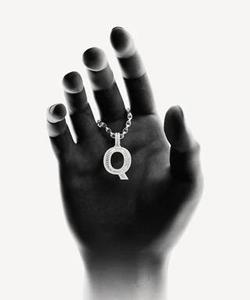 Q Letter Pendant Charm Rhodium Plated Alloy Emerald Cut Diamond Channel Setting Hiphop Style Unisex Gift - Product Image 2