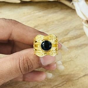 Latest Design Black Onyx <b>Rings</b> Boho Floral Bands Boho Brass <b>Ring</b> For Women 18k <b>Gold</b> Plated Botanical <b>Cocktail</b> Wholesale/OEM/ODM - Product Image 4
