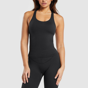 Gym Training Sportswear Racerback <b>Women's</b> Knitted Tank <b>Top</b> Plain Seamless Front Logo Summer Quick Dry Breathable Eco-Friendly - Product Image 1
