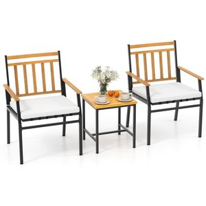 Set da Conversazione per Esterni in Legno di Acacia con Cuscini, Arredamento da Giardino in 3 Pezzi per il Relax - Product Image 4