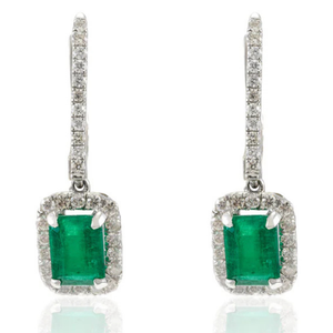 18K Gold Emerald <b>Drop</b> Earrings with Diamond Latch <b>Back</b> - Product Image 2