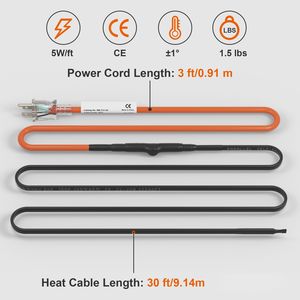 Cavo Autoriscaldante da 30 Piedi 5W/ft, Nastro Termico per Protezione da Congelamento, Riscaldatore per Tubi in PVC, Metallo e Plastica - Product Image 4