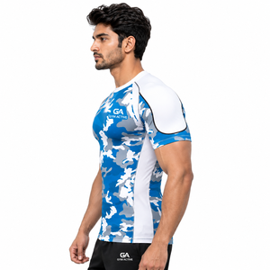 Ropa Deportiva para Hombre, Camuflaje Azul, Corte Regular, Ecológica, Spandex/Poliéster, Personalizada, Manga Corta, para Gimnasio y Entrenamiento - Product Image 1