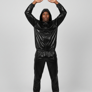 OEM Body Building Men's Sauna Suit <b>Weight</b> Loss Gym Home Use Polyester Fiber Long Sleeve <b>Training</b> Silvery Sauna Jacket Pant Set - Product Image 3