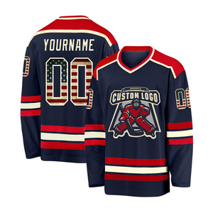 Jersey de Hockey sobre Hielo Personalizado para Hombre, Manga Larga, Azul Marino, Rojo y Blanco, Logotipo Sublimado en la Parte Delantera, Poliéster que Absorbe la Humedad, Corte Regular, Invierno - Product Image 1