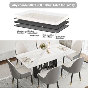 Moderno tavolo da pranzo in pietra artificiale 70.86 con pannello bianco gambe in ferro nero in metallo può ospitare 6-8 persone - Product Image 6