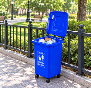 Heavy Duty 60L <b>Wheeled</b> Plastic Waste <b>Bin</b> Flip Cover Outdoor Garbage Container Warehouse Loading Dock Garage Collector - Product Image 1