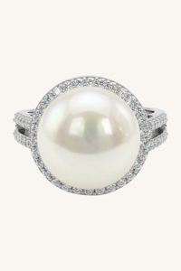 Pearl and <b>Cz</b> <b>Ring</b> in 92.5 Sterling Silver KLSR-11881 - Product Image 5