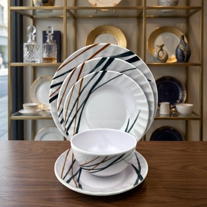 Vajilla Moderna de Melamina con Diseño de Líneas Asiáticas, Platos Hondos, Tazón para Arroz, Apta para Lavavajillas, No Tóxica, de Grado Alimenticio, para Fiestas - Product Image 1