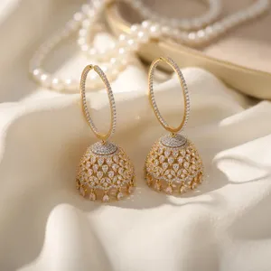 Exclusive Best Quality Zircon Gold Tone Earrings Modern Wear AD Stones Look for Party Wedding Function Wear Collection For Women - Product Image 1