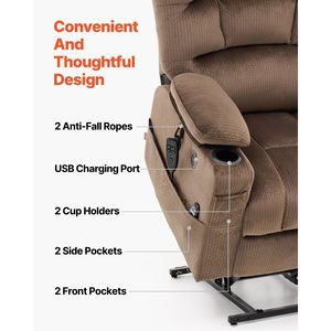 Poltrona Reclinabile Elettrica a Doppio Motore con Massaggio e Riscaldamento per Anziani, Estensibile, 2 Portabicchieri, Porta USB - Esperienza di Relax Confortevole - Product Image 6