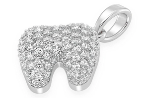 Pendentif en alliage plaqué rhodium en forme de dent mignonne avec sertissage pavé de cristaux, cadeau unisexe - Product Image 1