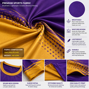 Ensemble de maillots de football personnalisés par sublimation pour hommes, maillot d'équipe, short, col en V, tissu en maille, poches latérales, violet doré, vêtements de sport à séchage rapide - Product Image 5