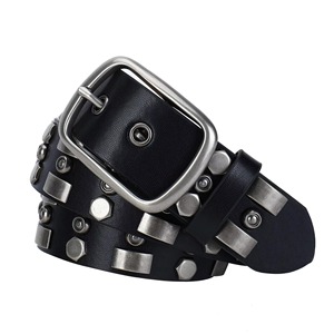 Nouvelle ceinture en cuir véritable pour homme, style punk, décontractée, avec clous, boucle à ardillon et rivets en alliage, en cuir de vachette - Product Image 3