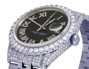 BOJ R.O.L.E.X.020 Montre Homme de Luxe à Quartz Analogique en Acier, Chiffres Romains, Moissanite Intégrale, 41MM, Résistance à l'Eau 3BAR, Style Hip Hop - Product Image 4