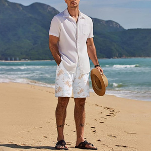 Short de bain pour homme à imprimé palmiers tropicaux, séchage rapide, taille à cordon de serrage, décontracté, pour la plage, avec poches latérales - Product Image 2