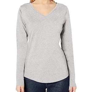 Camiseta de Verano para Mujer, Corte Clásico, Manga 3/4, Anti-Pilling, Holgada, Lisa, Teñida, Tejida, Talla Grande, Cuello en V, Blusa Informal - Product Image 1