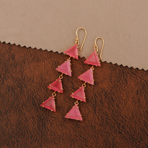 Trillion Pink Jade <b>Hook</b> <b>Earrings</b> Pink Stone Prong Setting <b>Earrings</b> Gemstone Statement Jewelry For Womens Trendy Jewelry - Product Image 5