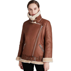 Veste de moto en cuir d'agneau véritable pour femme, personnalisée OEM, de haute qualité, col en V, doublure en fourrure, séchage rapide, streetwear - Product Image 6