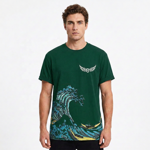 Men's Black <b>T</b>-<b>Shirt</b> With Great Wave Print Short Sleeve O-Neck Casual Jersey Cotton Regular Fit Breathable Design - Product Image 6