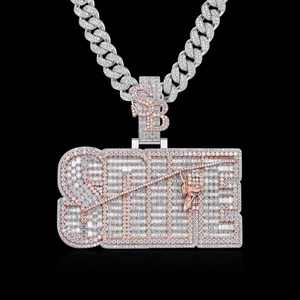 Colgante Personalizado de Moissanita con Incrustaciones de Diamantes, Plata 925, Corte Baguette, Letra Inicial, Joyería Hip Hop - Product Image 2