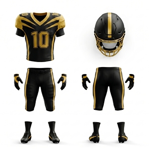 Bold Custom 2025 Full American Football Uniform Set Black Gold Jersey <b>Pants</b> Helmet Gloves 100% Polyester - Product Image 3