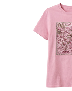 Camiseta de Mujer Personalizada con Bordado Floral Rosa, Cuello Redondo, Manga Corta, Informal, Verano, Algodón, Suministro de Fábrica OEM - Product Image 3