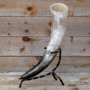 100 % NATURAL BUFFALO/OX HORN BEST QUALITY HANDMADE VIKING <b>DRINKING</b> HORN WITH METAL <b>STAND</b> BY CRAFTSY HOME - Product Image 4