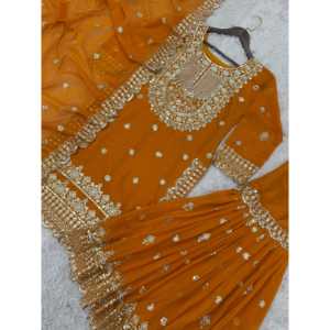 Vêtements de soirée pour femmes de créateur haut bas et magnifique ensemble Dupatta - Product Image 5