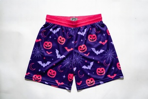 Pantalones Cortos Deportivos de Malla para Hombre, Estampado de Calabaza y Murciélago en Negro, Naranja y Verde, Cintura Elástica, Transpirables, de Secado Rápido, para Halloween - Product Image 4