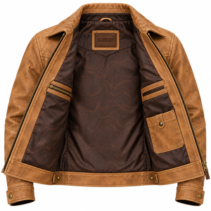 Veste Western en Cuir Tan pour Homme, Motif Chevron sur la Poitrine, Fournisseur et Fabricant OEM ODM Personnalisé - Product Image 5