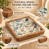 Plateau de service carré en bois naturel émaillé |   Plateau de table décoratif à motif floral et d'oiseaux, pour la maison, la cuisine, les cadeaux