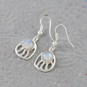 Boucles d'oreilles pendantes en argent sterling 925 avec pierre de lune arc-en-ciel naturelle, pierre de naissance de juin, bijoux en pierre de lune à éclat naturel - Product Image 6