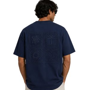 เสื้อยืดโอเวอร์ไซส์สีน้ำเงินกรมท่าสำหรับผู้ชาย แขนสั้น ผ้าฝ้าย คอกลม เรียบง่าย สไตล์ลำลอง สตรีทแวร์ ทรงหลวม แฟชั่นฤดูร้อน เสื้อผ้าฝ้าย - Product Image 2