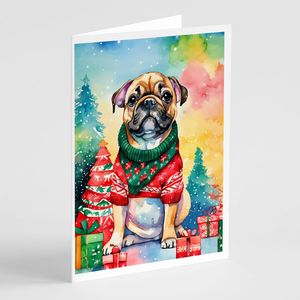 Bouledogue français fantaisiste Cartes de voeux de Noël Pack de 8 A7 Taille 5x7 Cartes de note vierges avec enveloppes - Product Image 1