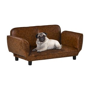 Large Sized 39\" X 21.75\" X 17.75\" Brown Pet <b>Sofa</b> Foldable PU <b>Leather</b> <b>Cover</b> Dog Bed Couch Square Comfortable Foam for Small - Product Image 1