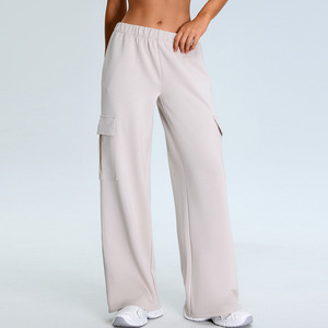 Newest Winter High Waist Super Elastic Wide Leg Cargo Pockets Sweatpants Fitness Running <b>Yoga</b> Wear Straight <b>Pants</b> for Women - Product Image 3