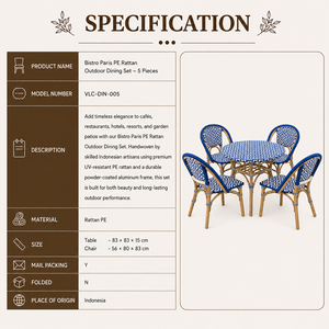 Juego de comedor de ratán para exteriores, mesa redonda de 4 plazas con sillas, patrón gris y blanco, muebles de jardín contemporáneos, resistentes a la intemperie - Product Image 2