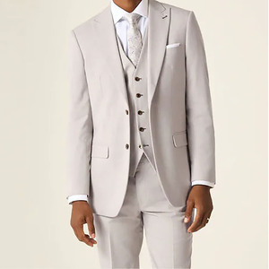 Blazer extensible beige à simple boutonnage pour homme, revers cranté, style britannique, coupe classique, 100 % coton tissé 140g - Product Image 3