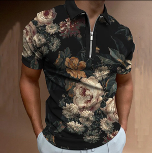 Polo pour homme à imprimé feuilles tropicales, manches courtes, col zippé, décontracté, confortable, à porter au quotidien - Product Image 3