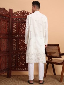Kurta de Algodón para Hombre de NiMa Creations, Diseño Bordado, Reversible, de Secado Rápido, Corte Regular, Largo hasta la Rodilla, Tradicional Indio-Pakistaní - Product Image 4