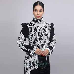 Venta al por mayor AWAIS HOUSE - Conjunto de lujo de 2 piezas para mujer musulmana, modesto, de terciopelo sólido con cuentas, lavable, sencillo, largo hasta el suelo, estilo túnica en línea A - Product Image 4