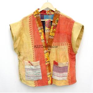 Novedades: Chaqueta de Manga Corta para Mujer, Estilo Vintage Kantha, Reversible, Acolchada, 100% Algodón, Transpirable y Ecológica - Product Image 4