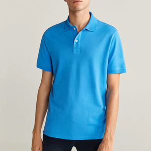 Polo de Manga Corta Azul Sólido para Hombre, 100% Algodón Piqué, Tejido Informal, Transpirable, Corte Regular - Product Image 1