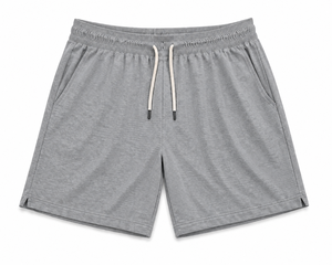Shorts décontractés pour homme en maille grise unie 100 % polyester, écologiques, anti-plis, séchage rapide, taille élastique à cordon, taille mi-haute - Product Image 1