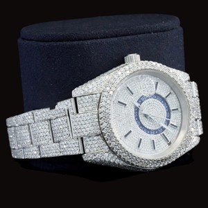 Reloj de Hombre Estilo Hip Hop, Completamente Cubierto de Diamantes Moissanite de Corte Redondo, Movimiento Automático, Esfera Redonda, Resistente al Agua, Oro Blanco - Product Image 3